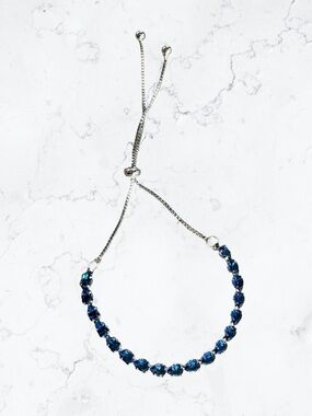 Adjustable Silver Bracelet with Blue Crystals